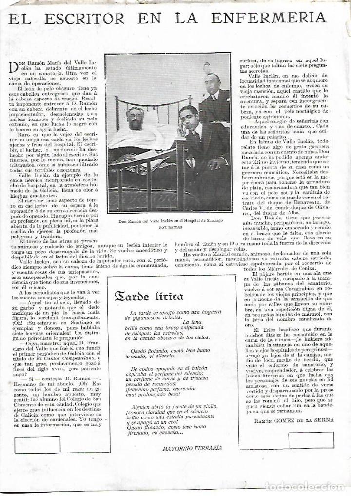 Coleccionismo: A&Ntilde;O 1924 RECORTE PRENSA EL ESCRITOR VALLE INCLAN EN LA ENFERMERIA HOSPITAL DE SANTIAGO GALICIA