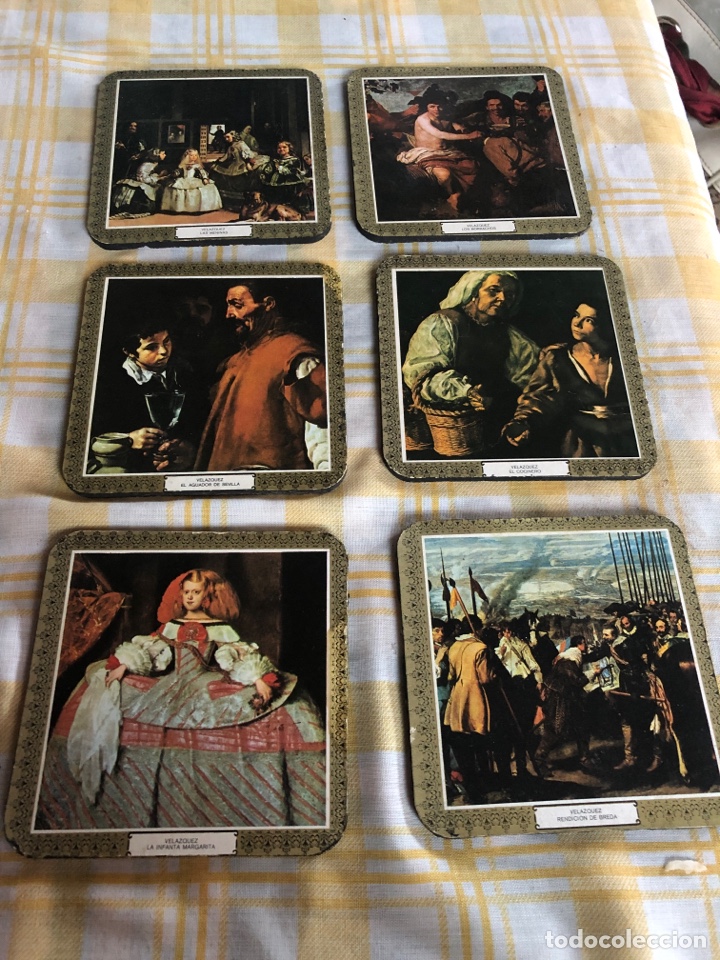 Coleccionismo: Antiguo conjunto de posa vasos con pintura de Velazquez