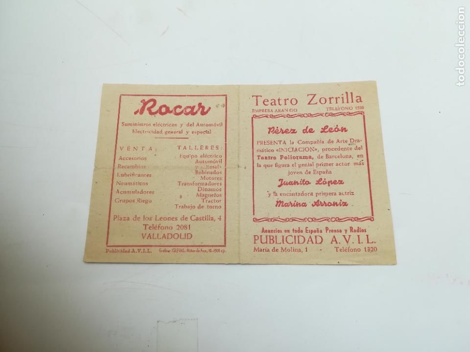 Coleccionismo: PEQUE&Ntilde;O PROGRAMA. TEATRO ZORRILLA. VALLADOLID. 1952. PRESENTACION DE OBRA PADRES