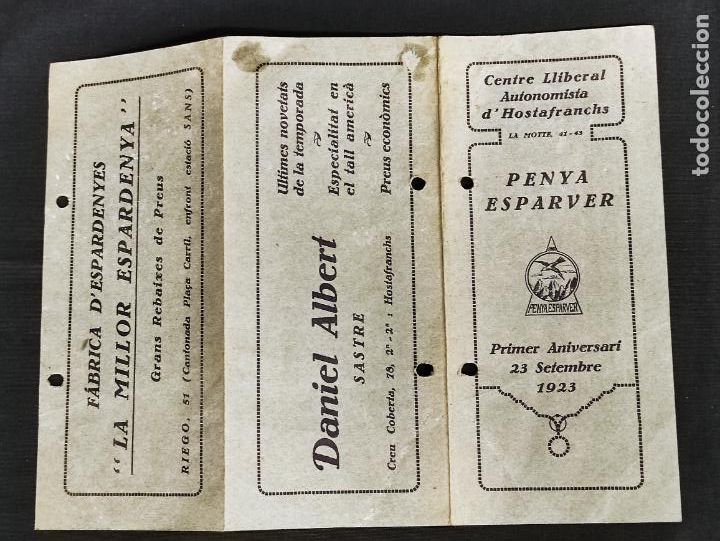 Coleccionismo: 1923 - PROGRAMA CENTRE LLIBERAL AUTONOMISTA D'HOSTAFRANCHS - PENYA ESPARVER PRIMER ANIVERSARI -