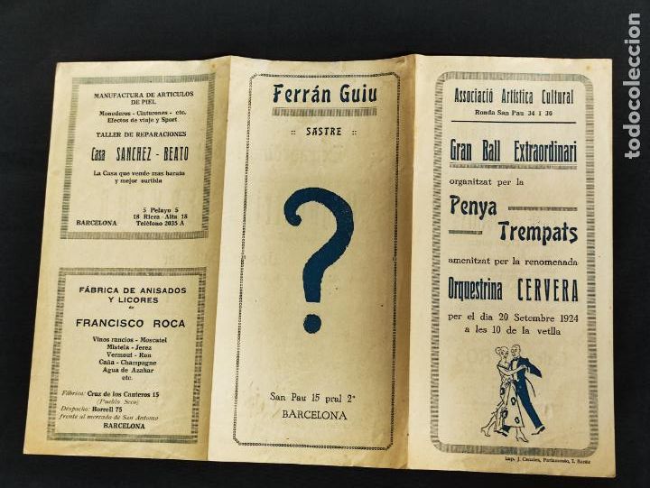 Coleccionismo: 1924 - PROGRAMA ASSOCIACIO ARTISTICA CULTURAL - PENYA TREMPATS - ORQUESTRINA CERVERA -