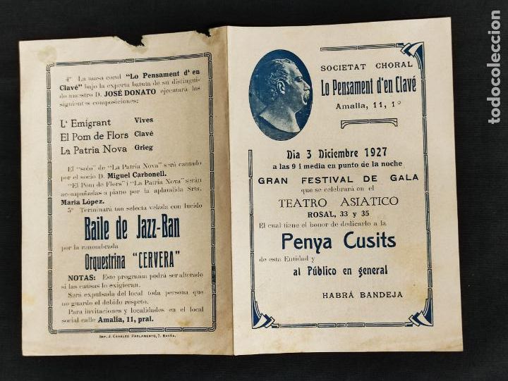 Coleccionismo: 1927 - GRAN FESTIVAL DE GALA - SOCIETAT CHORAL LO PENSAMENT D'EN CLAV&Egrave; -