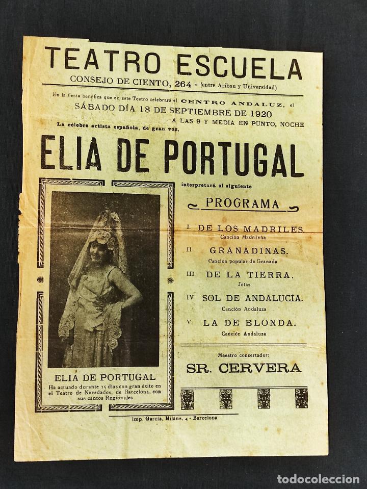 Coleccionismo: 1920 - TEATRO ESCUELA - PROGRAMA CENTRO ANDALUZ CON ELIA DE PORTUGAL -