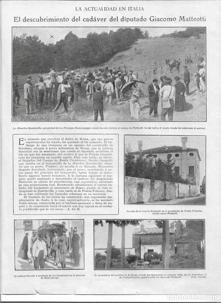 Coleccionismo: A&Ntilde;O 1924 RECORTE PRENSA ITALIA DESCUBRIMIENTO CADAVER DIPUTADO GIACOMO MATTEOTI MACCHIA QUARTARELLA