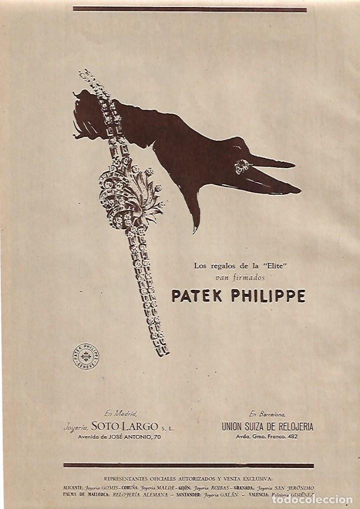 Collezionismo: 1955 RECORTE PRENSA PUBLICIDAD JOYAS PATEK PHILIPPE JOYERIA SOTO LARGO MADRID UNION SUIZA RELOJERIA