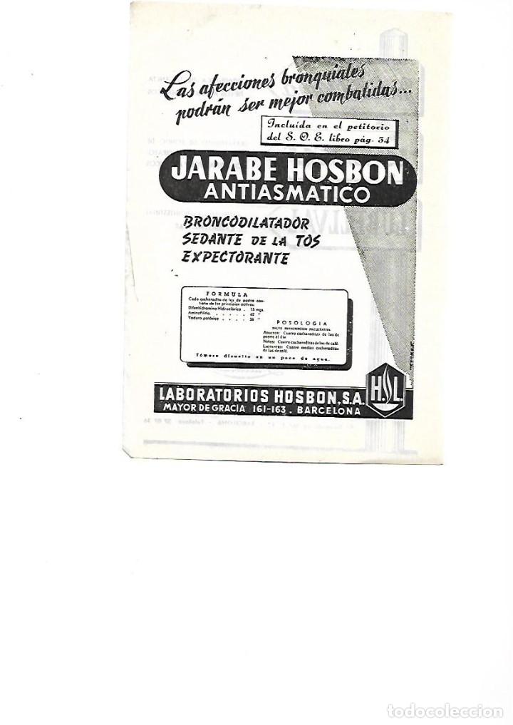 Collezionismo: A&Ntilde;O 1955 RECORTE PRENSA PUBLICIDAD JARABE ANTIASMATICO LABORATORIOS HOSBON BCNA MEDICINA FARMACIA