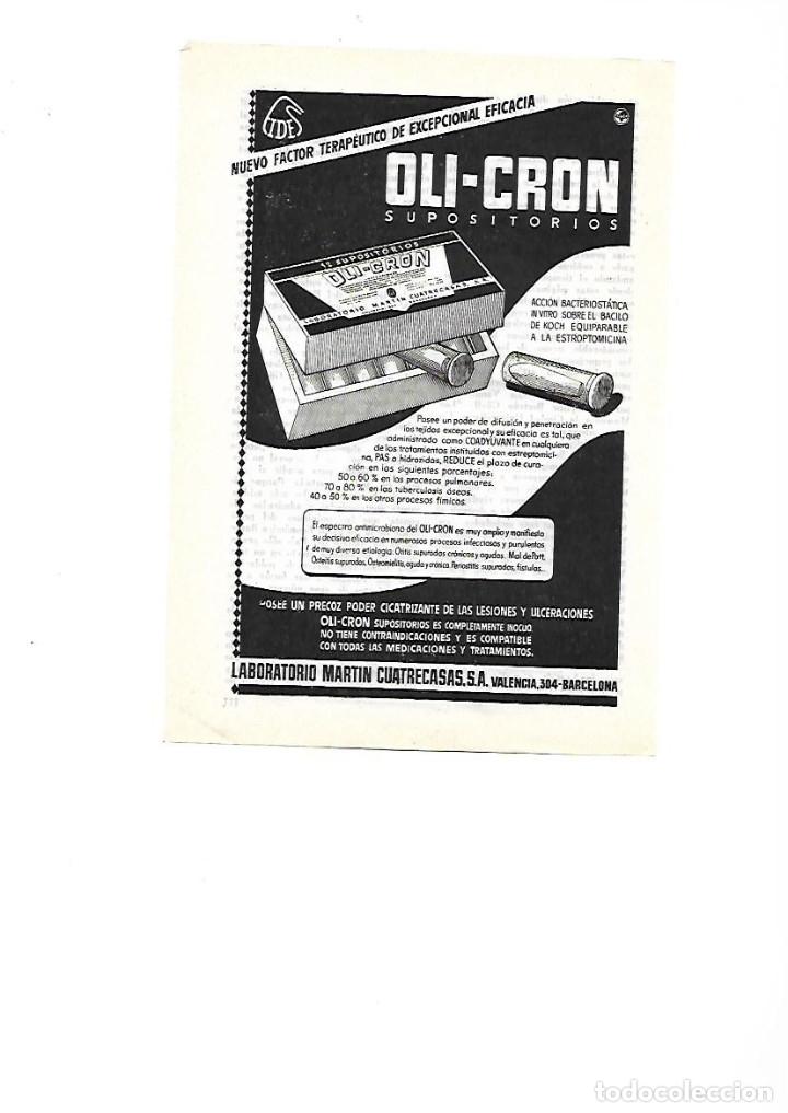 Collezionismo: A&Ntilde;O 1955 PUBLICIDAD LABORATORIO MARTIN CUATRECASAS BCNA SUPOSITORIOS OLI CRON OLI-CRON MEDICINA FARM