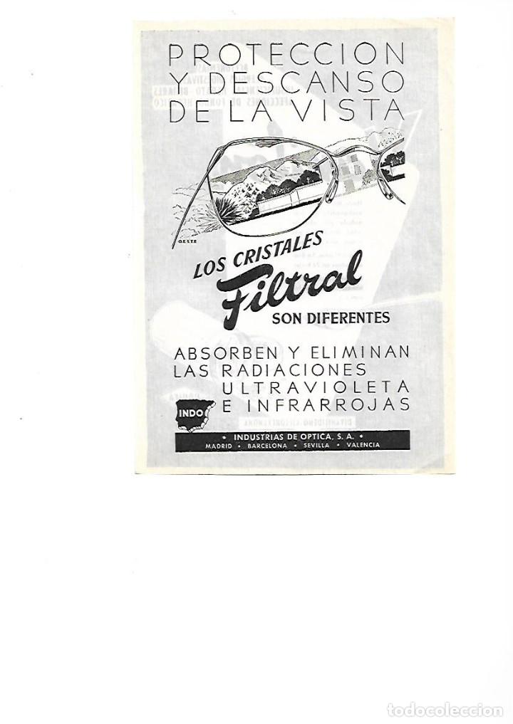 Collezionismo: A&Ntilde;O 1955 PUBLICIDAD INDO INDUSTRIAS DE OPTICA CRISTALES FILTRAL