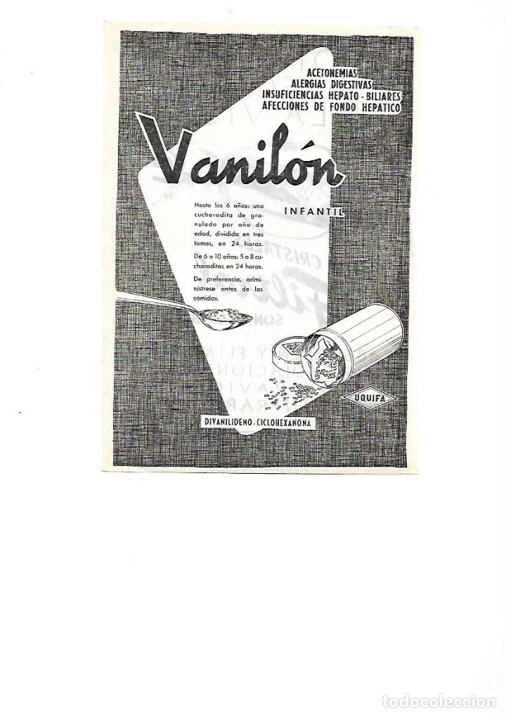 Collezionismo: A&Ntilde;O 1955 PUBLICIDAD VANILON INFANTIL ACETONA LABORATORIO UQUIFA MEDICINA FARMACIA