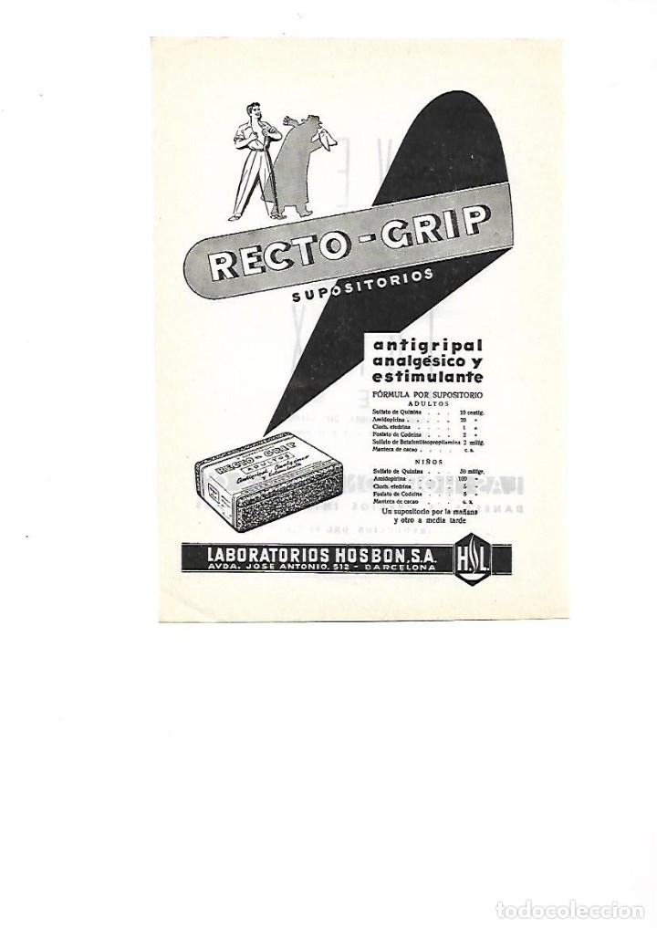 Collecting paper: A&Ntilde;O 1955 PUBLICIDAD SUPOSITORIOS RECTO GRIP ANALGESICO LABORATORIOS HOBSON BCNA MEDICINA FARMACIA