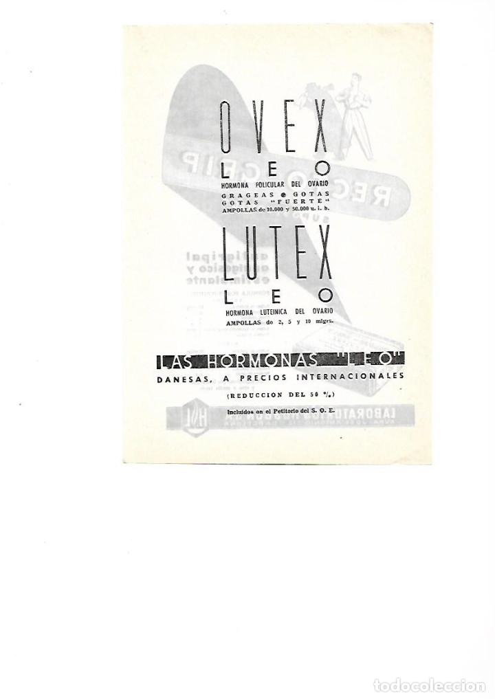 Collezionismo: A&Ntilde;O 1955 RECORTE PRENSA PUBLICIDAD HORMONAS LEO OVEX LUTEX MEDICINA FARMACIA