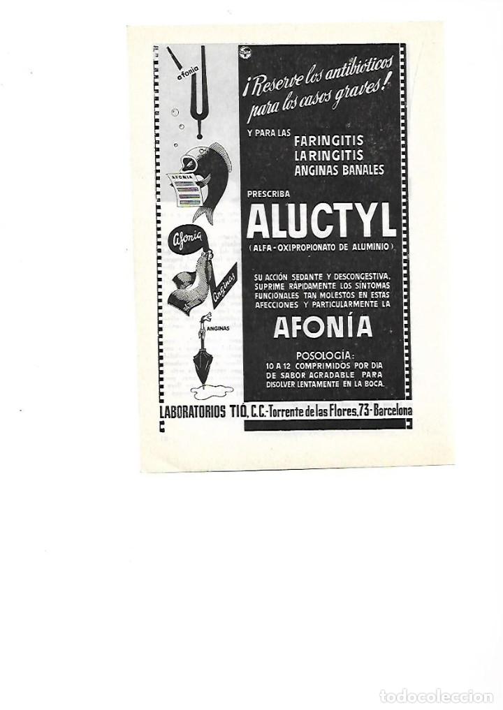 Collezionismo: A&Ntilde;O 1955 RECORTE PRENSA PUBLICIDAD ALUCTYL AFONIA FARINGITIS LABORATORIOS TIO BCNA MEDICINA FARMACIA