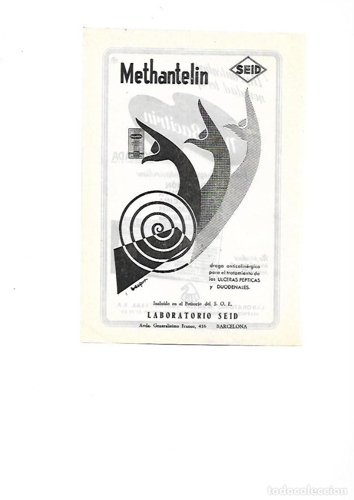 Collezionismo: A&Ntilde;O 1955 RECORTE PRENSA PUBLICIDAD METHANTELIN ULCERAS LABORATORIO SEID BCNA MEDICINA FARMACIA