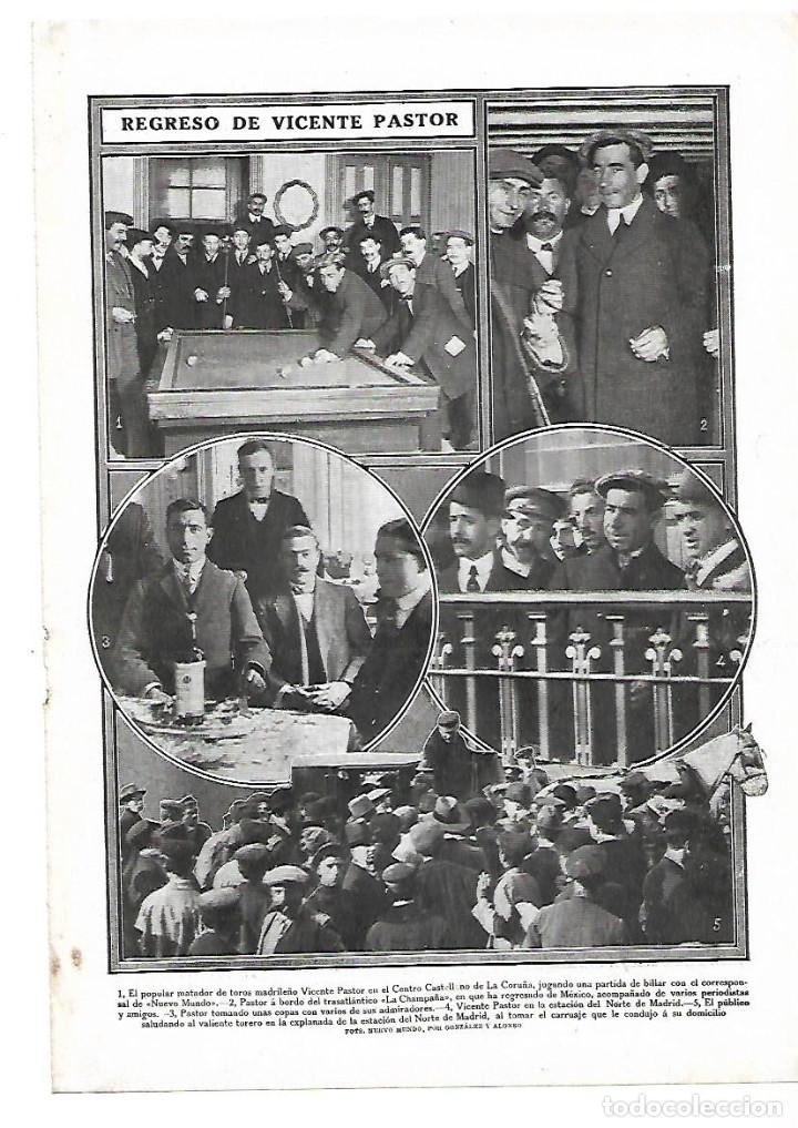 Collecting paper: A&Ntilde;O 1912 RECORTE PRENSA TOREO REGRESO DEL TORERO VICENTE PASTOR BILLAR LA CORU&Ntilde;A ESTACION DEL NORTE