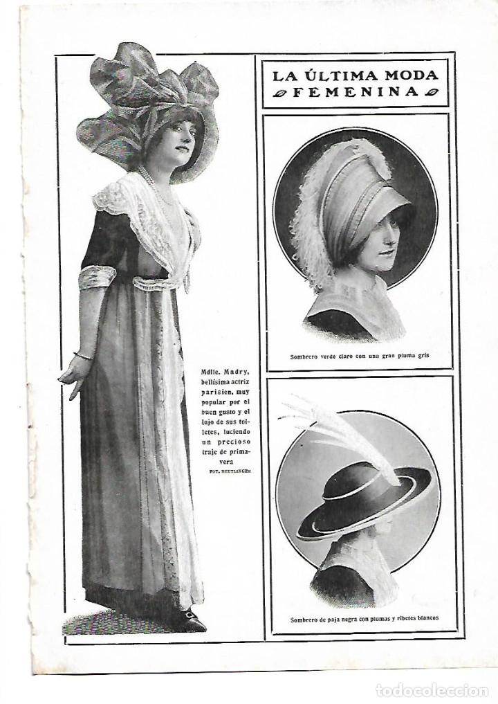 Collezionismo: A&Ntilde;O 1912 RECORTE PRENSA MUJER MODA FEMENINA SOMBREROS MDELLE MADRY TRAJE VESTIDO PRIMAVERA