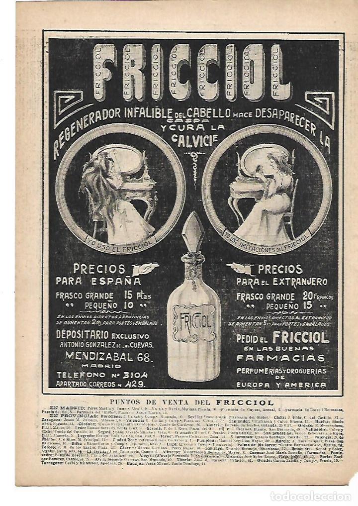 Collecting paper: A&Ntilde;O 1912 RECORTE PRENSA PUBLICIDAD FRICCIOL PRODUCTOS FARMACEUTICOS CALVICIE ANTONIO G DE LAS CUEVAS