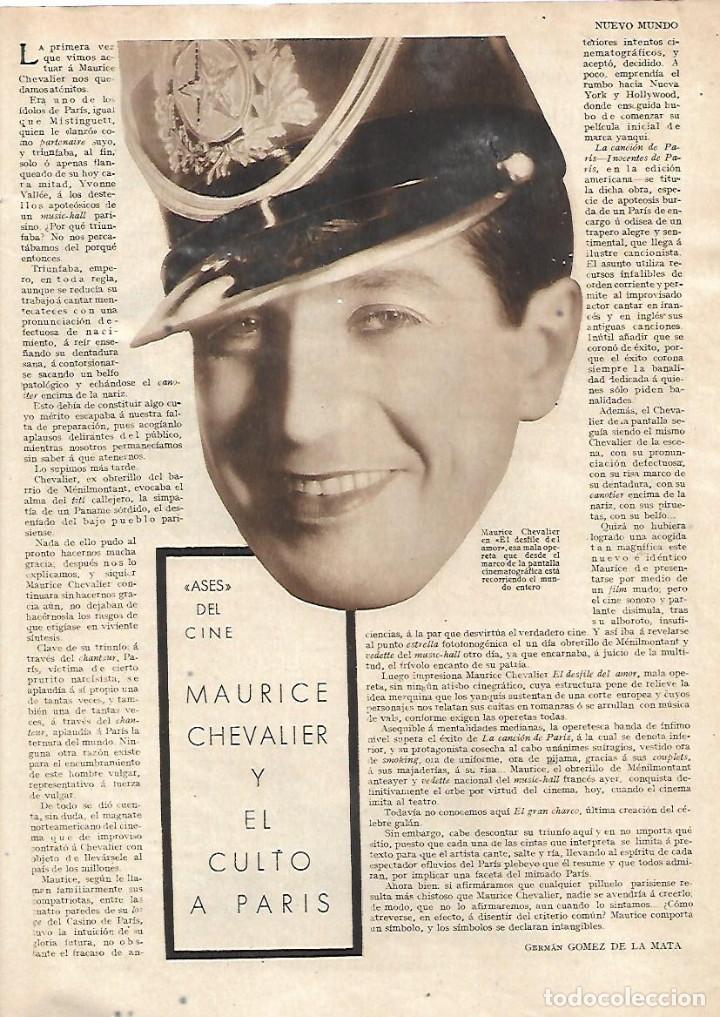 Collecting paper: A&Ntilde;O 1930 RECORTE PRENSA CINE ARTISTA MAURICE CHEVALIER Y EL CULTO A PARIS