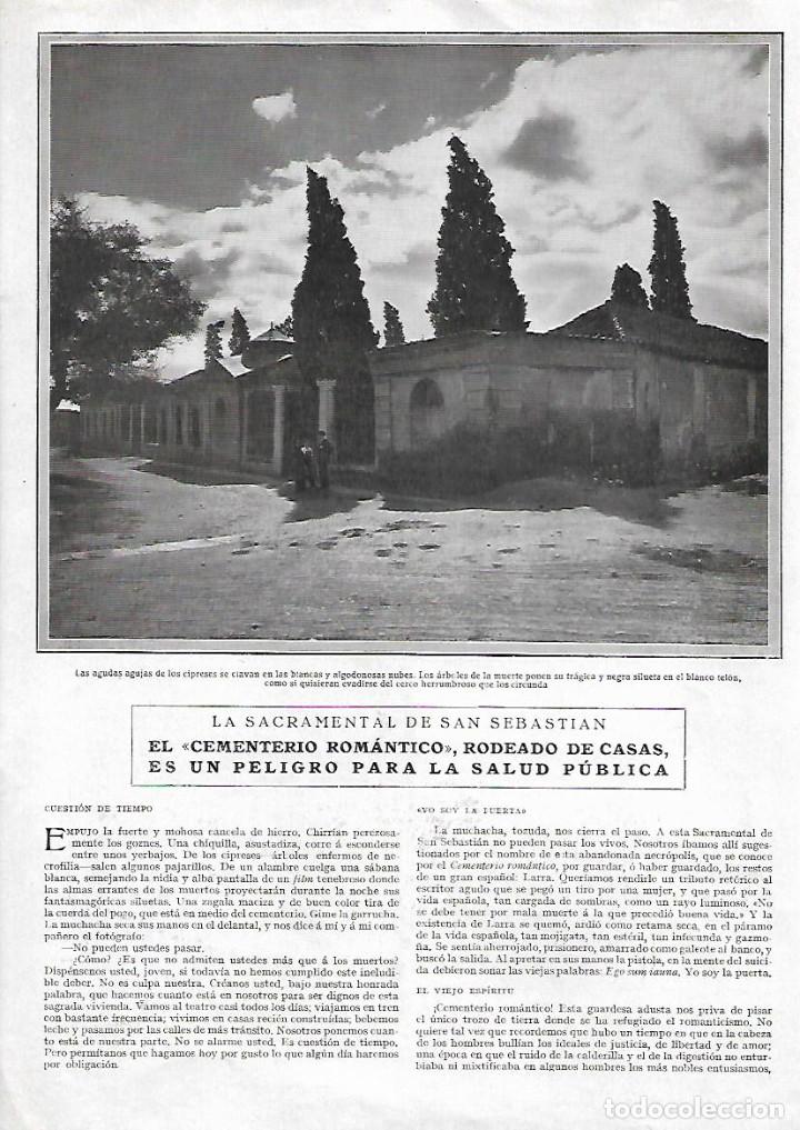 Colecionismo: &Ntilde;O 1928 RECORTE PRENSA LA SACRAMENTAL SAN SEBASTIAN CEMENTERIO ROMANTICO RODEADO CASAS PELIGRO SALUD