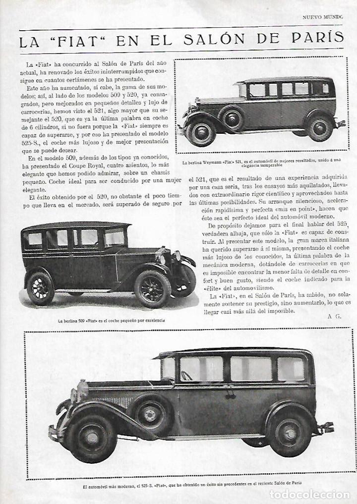 Coleccionismo: A&Ntilde;O 1928 RECORTE PRENSA AUTOMOVIL COCHES LA FIAT EN EL SALON DE PARIS BERLINA