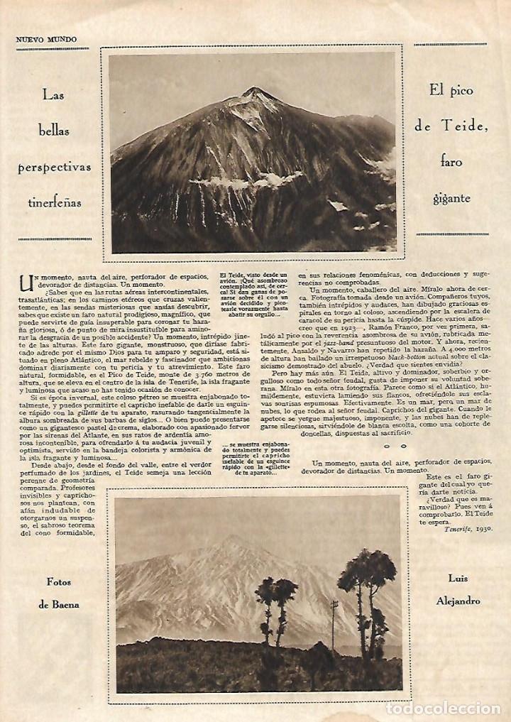 Coleccionismo: A&Ntilde;O 1930 RECORTE PRENSA CANARIAS TENERIFE EL PICO DEL TEIDE FOTOGRAFIA BAENA
