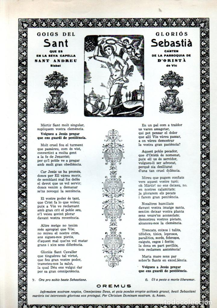 Collezionismo: GOIGS DE SANT SEBASTI&Agrave; - SANT ANDREU D'ORIST&Agrave; (IMP. ANGLADA)