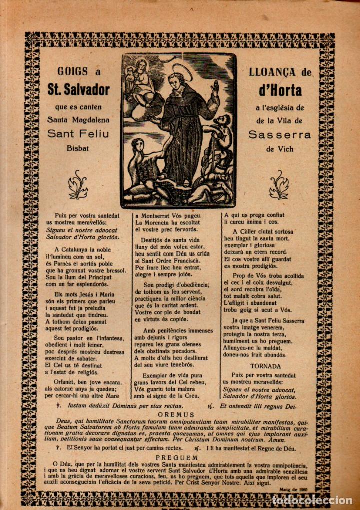 Collezionismo: GOIGS DE SANT SALVADOR D'HORTA - SANT FELIU SASSERRA (IMP. ANGLADA, 1960)