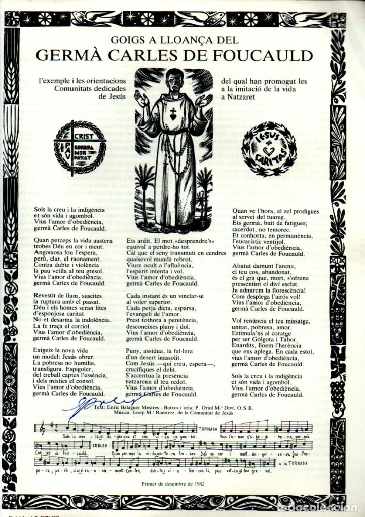 Collectionnisme: GOIGS AL GERM&Agrave; CARLES DE FOUCAULD (IMP. ALT&Eacute;S, 1982) D&Iacute;PTIC