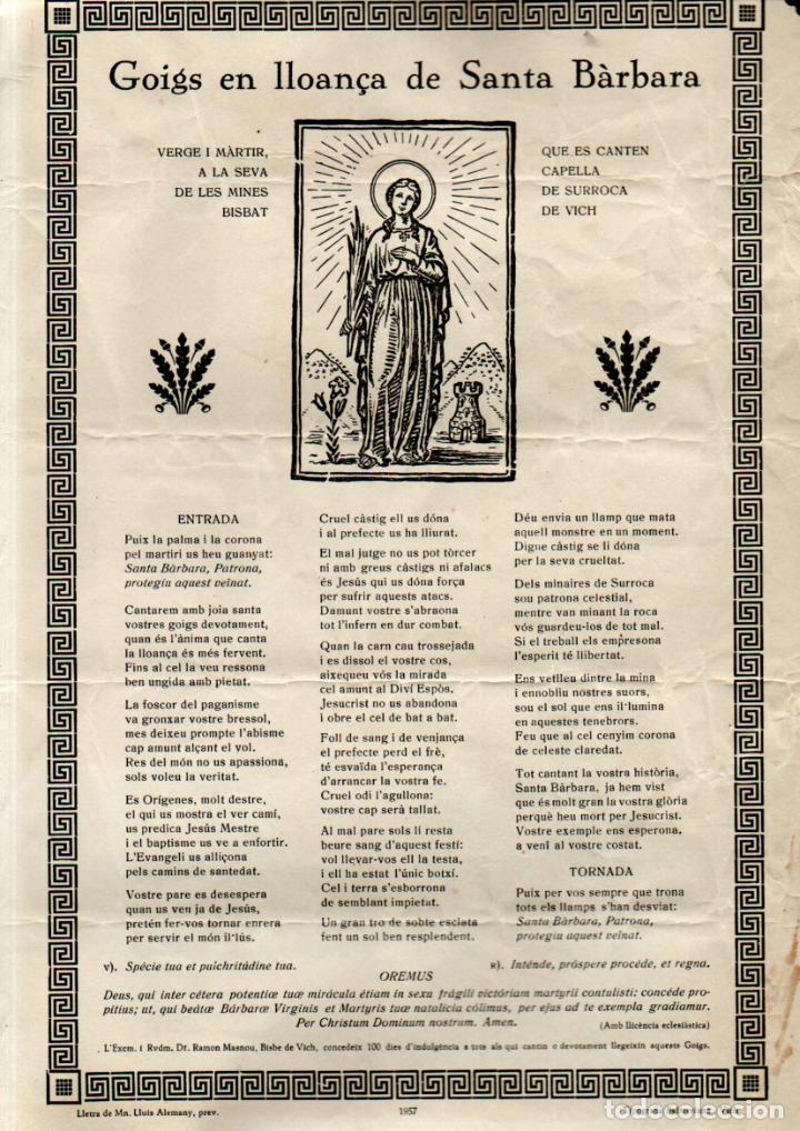 Collectionnisme: GOIGS A SANTA B&Aacute;RBARA (VICH, 1957)