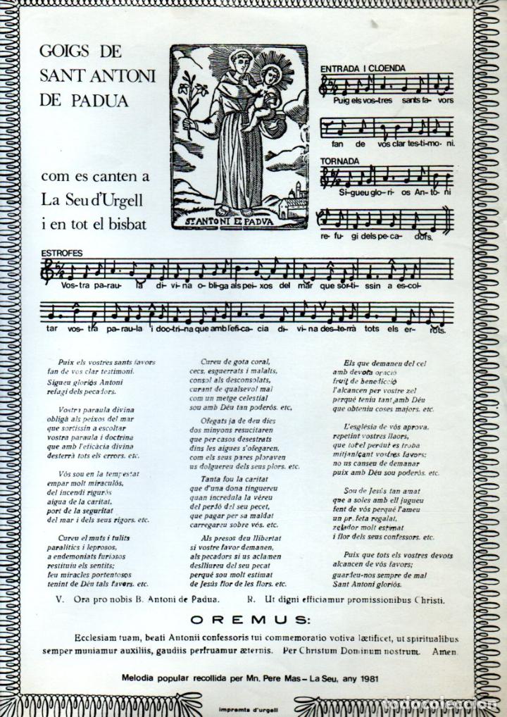 Collectionnisme: GOIGS DE SANT ANTONI DE PADUA - LA SEU D'URGELL (1981)
