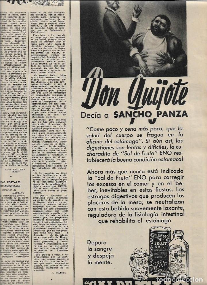 Coleccionismo: A&Ntilde;O 1956 RECORTE PRENSA PUBLICIDAD SAL DE FRUTA ENO LABORATORIO FEDERICO BONET QUIJOTE SANCHO PANZA