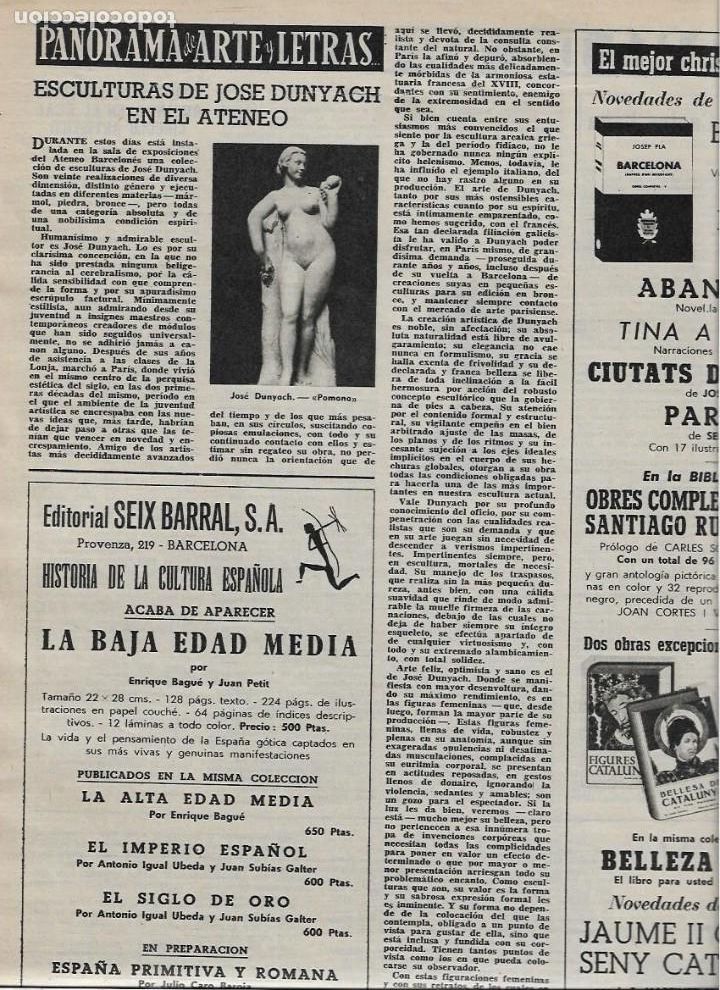 Collecting paper: A&Ntilde;O 1956 RECORTE PRENSA ESCULTURA EXPOSICION ESCULTURAS DE JOSE DUNYACH EN EL ATENEO BARCELONES