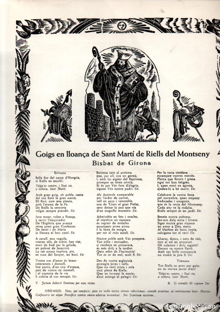 Collezionismo: GOIGS DE SANT MART&Iacute; DE RIELLS DEL MONTSENY (1962)