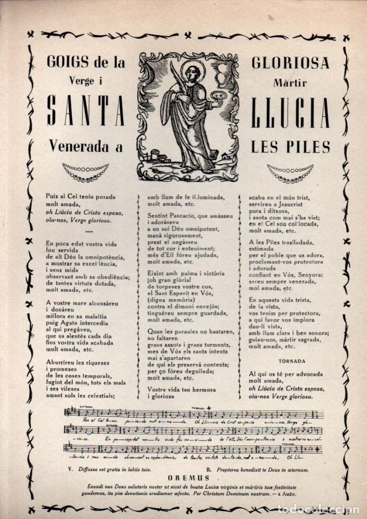 Collezionismo: GOIGS DE SANTA LLUCIA - LES PILES (REQUESENS, 1957)