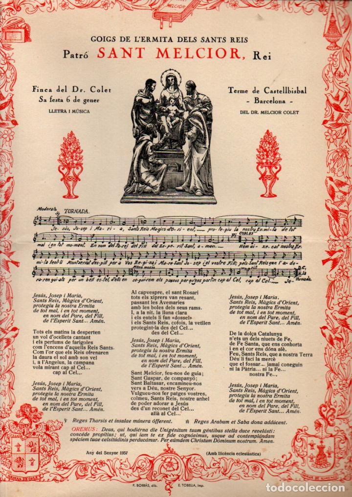 Collezionismo: GOIGS DE SANT MELCIOR REI - CASTELLBISBAL (IMP. TOBELLA, 1957)