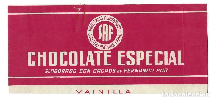 Coleccionismo: ENVOLTORIO- CHOCOLATE ESPECIAL INDUSTRIA SAF. SOCIEDAD ANONIMA FERRU. VAINILLA. BARCELONA