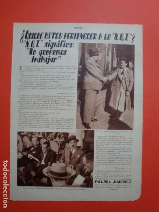 Coleccionismo: NUEVO PARTIDO N.Q.T. NO QUEREMOS TRABAJAR - 23/5/1936