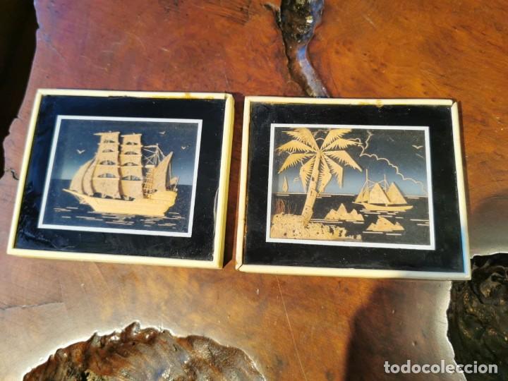 Coleccionismo: DOS CUADRITOS DE BARCOS EN CORCHO EN MINIATURA - Foto 1
