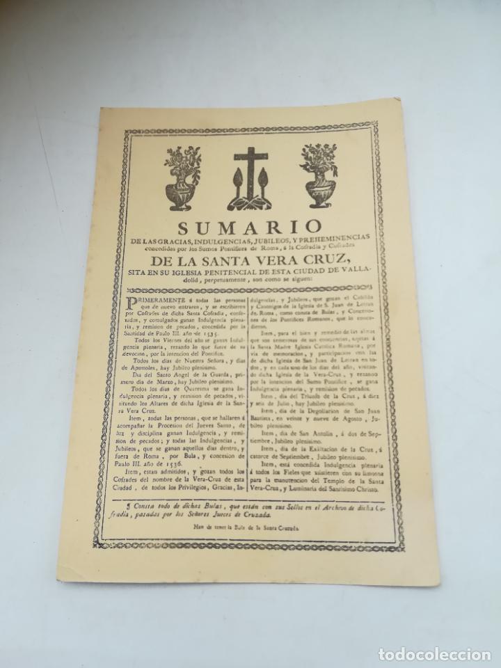 Collectionnisme: LAMINA CON SUMARIO DE LAS GRACIAS, INDULGENCIAS, JUBILEOS DE LA SANTA VERA CRUZ. 11 X 16CM
