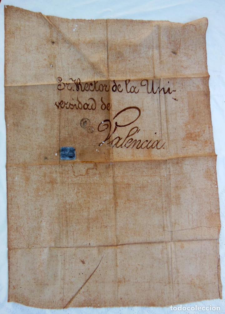 Collezionismo: Antigual tela : SR RECTOR DE LA UNIVERSIDAD DE VALENCIA. 1865 Con 4 sellos en bloque de 1 libra