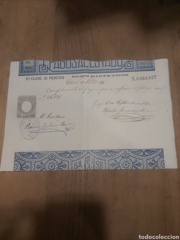 Sammelleidenschaft Papier: 1893/94 PAGOS LUGO INSTITUTO BACHILLERATO 15 PESETAS DIRECTOR DOSIDEO FERN&Aacute;NDEZ MORENO