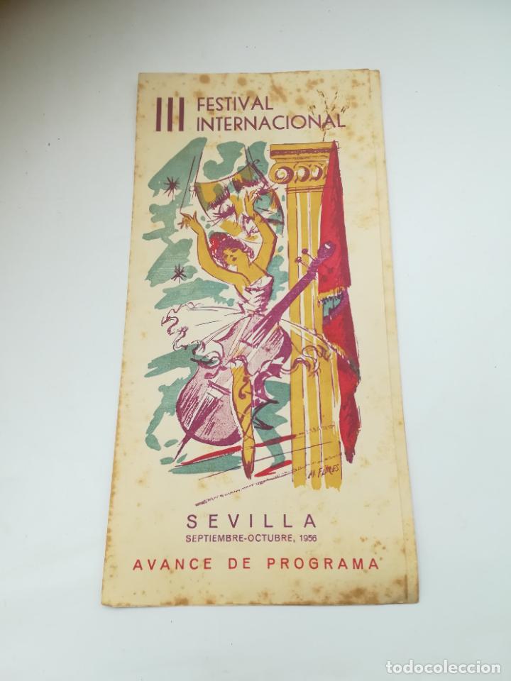 Collezionismo: III FESTIVAL INTERNACIONAL. SEVILLA. AVANCE DE PROGRAMA. 1956. PUBLICIDAD BOLSOS CASAL.