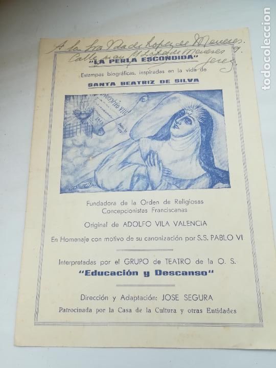 Collezionismo: INVITACI&Oacute;N Y PROGRAMA. LA PERLA ESCONDIDA. STA BEATRIZ DE SILVA. 1976. CASAS CULTURA. PTO STA MAR&Iacute;A