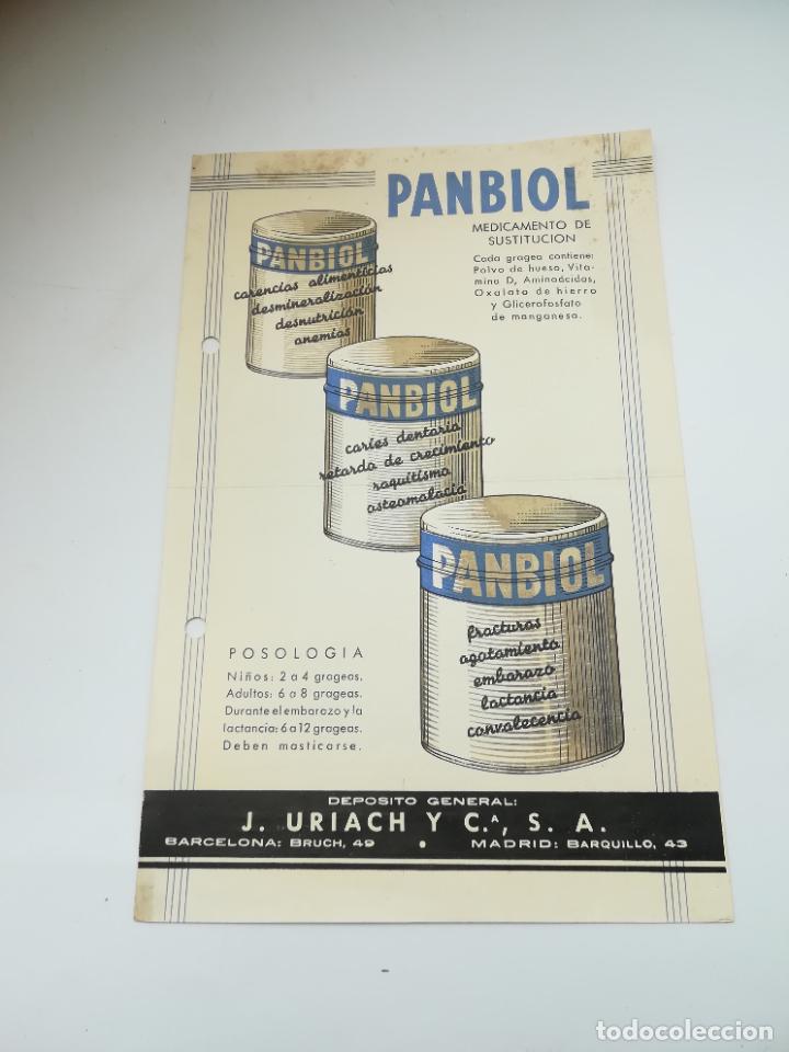 Coleccionismo: PUBLICIDAD DE FARMACIA. PANBIOL. MEDICAMENTO DE SUSTITUCION. J.URIACH Y CIA. VER DORSO