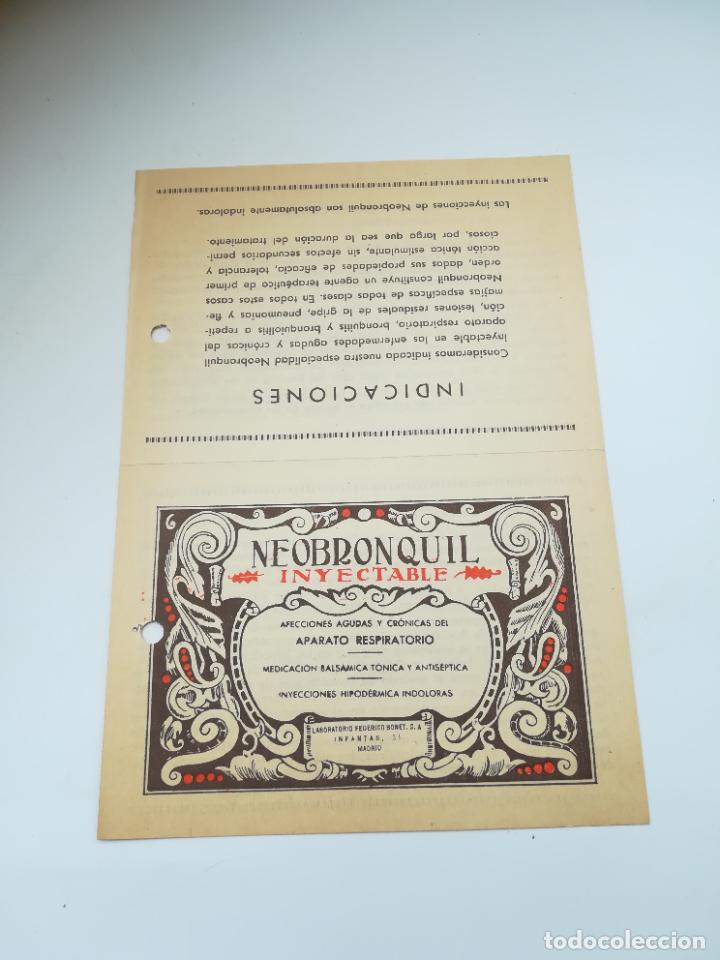 Collecting paper: PUBLICIDAD DE FARMACIA. NEOBRONQUIL INYECTABLE. LABORATORIOS FEDERICO BONET. MADRID
