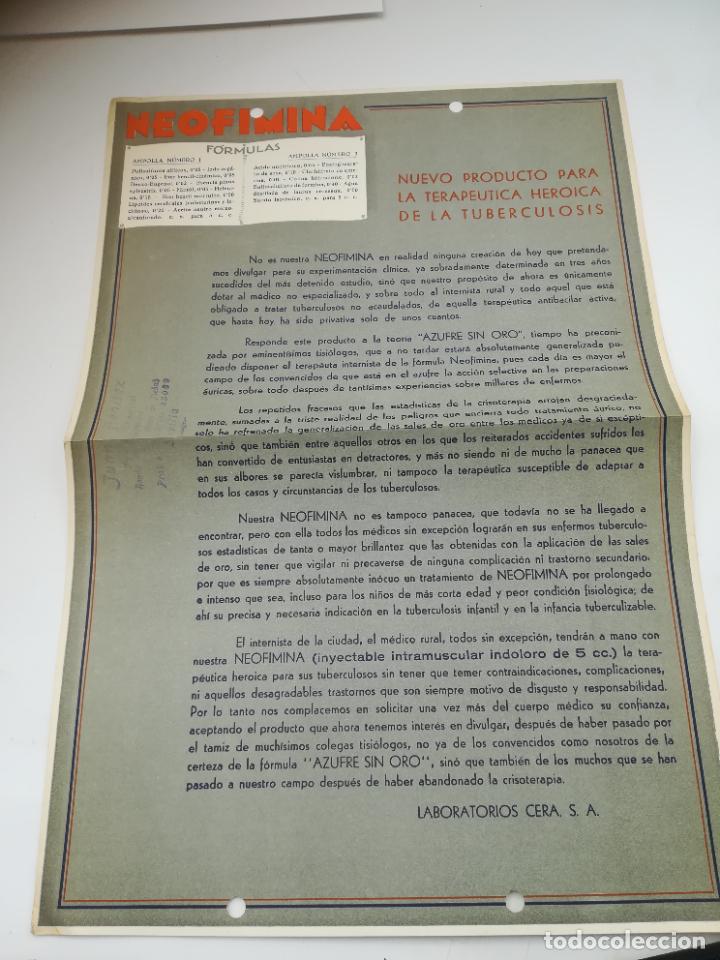 Coleccionismo: PUBLICIDAD DE FARMACIA. CIRCULAR. NEOFIMINA. PARA LA TUBERCULOSIS. LABORATORIOS CERA.
