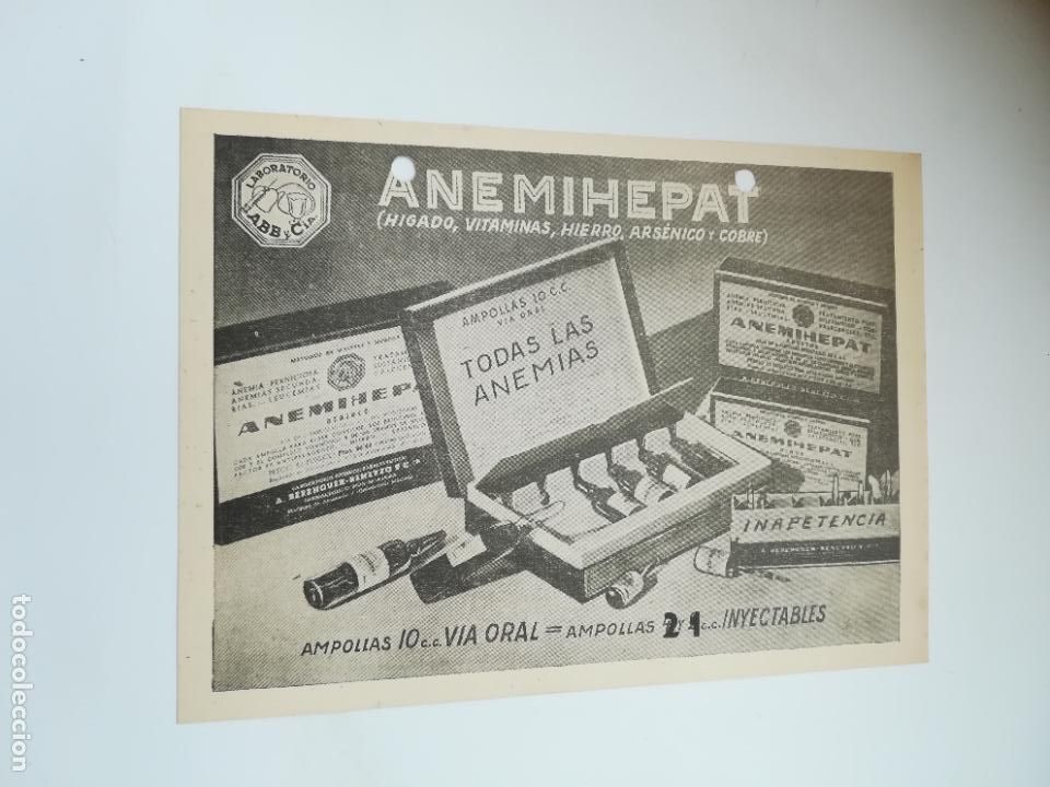 Coleccionismo: PUBLICIDAD DE FARMACIA. ANEMIHEPAT. LABORATORIO A.BERENGUER-BENEYTO Y CIA. VER DORSO