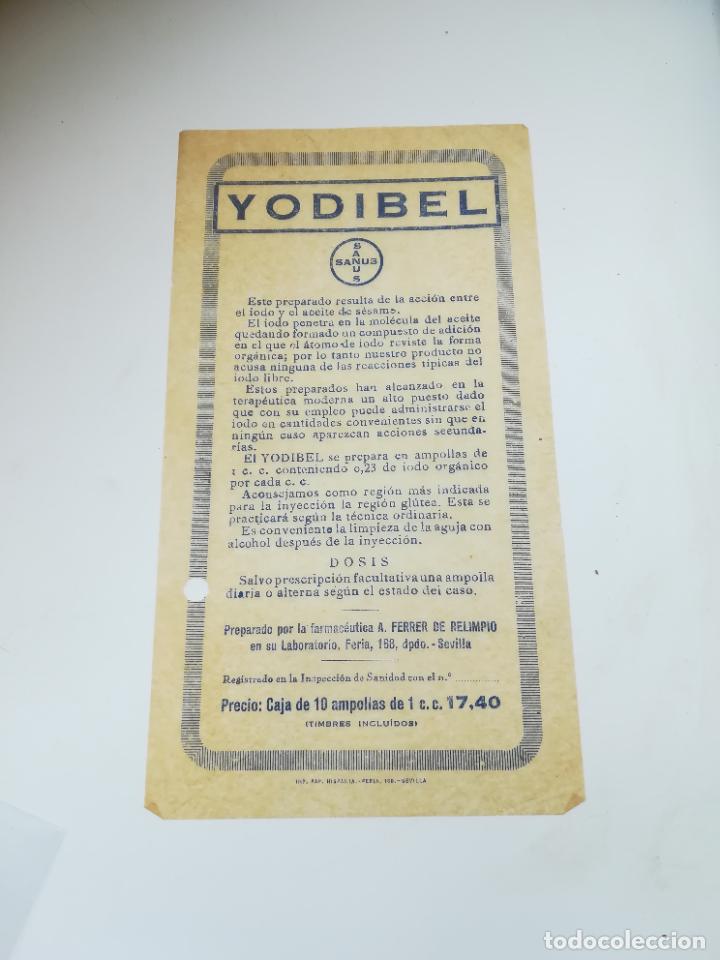 Coleccionismo: PUBLICIDAD DE FARMACIA. YODIBEL. SANUS. A. FERRER DE RELIMPIO. SEVILLA.