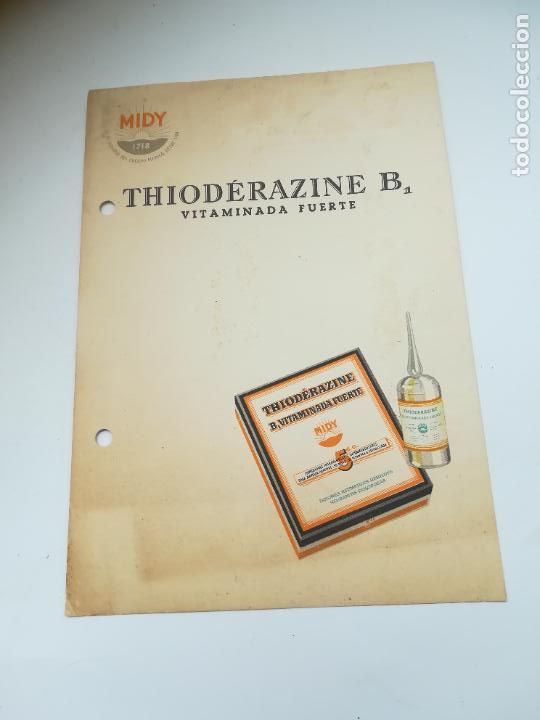 Coleccionismo: PUBLICIDAD DE FARMACIA. THIODERAZINE B1. VITAMINADA FUERTE. PRODUCTOS MIDY, BARCELONA.