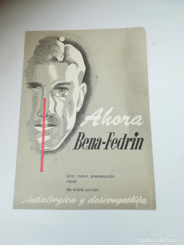 Coleccionismo: PUBLICIDAD DE FARMACIA. AHORA BENA-FEDRIN. ANTIALERGICA Y DESCONGESTICA. LAB PARKE, DAVIS Y CIA.