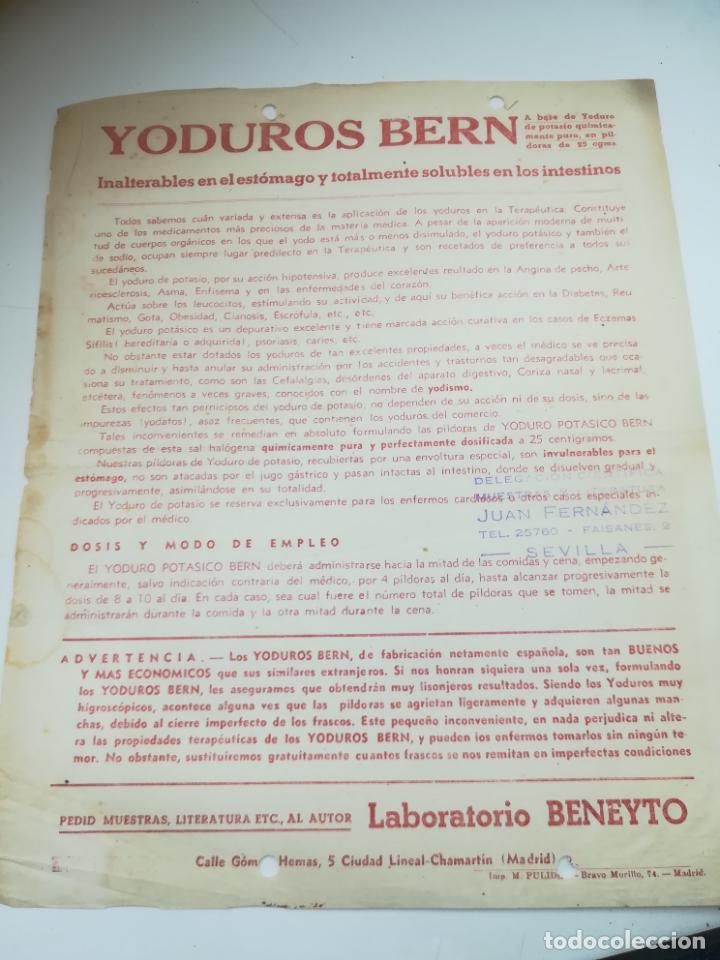 Coleccionismo: PUBLICIDAD DE FARMACIA. YODUROS BERN. INALTERABLES EN EL ESTOMAGO. LABORATORIOS BENEYTO. MADRID